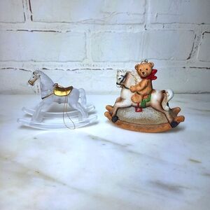 Set Of 2 Vintage Rocking Horse Christmas Ornaments